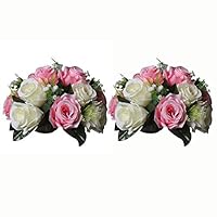Nuptio Pcs of 2 Fake Flower Ball Arrangement Bouquet,15 Heads Plastic Roses with Base, Suitable for Our Store