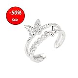 S&E Women's 925 Sterling Silver Opening Mouth Adjustable Rings Gifts Finger Ring Creative Rings (Butterfly)