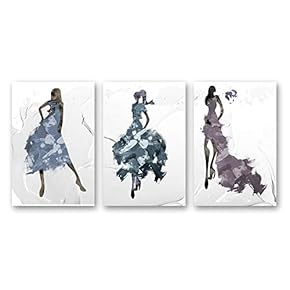 Canvas Wall Art Abstract Elegant People Painting Artwork for Home Prints Framed - 16"x24" x 3 Panels