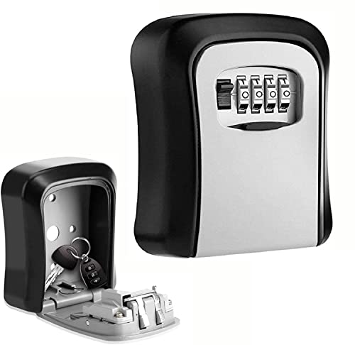 Key Box Wall Mounted Aluminum with 4-Digit Combination Anti-theft Key Lock Box- Waterproof Outdoor Indoor Key Safe lockbox for Home, Office, Garage,Garden, Secure Storage Cabinets for House & Car Keys