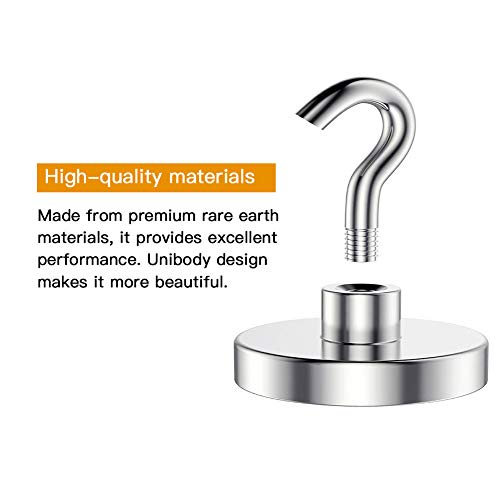 BTLFN Magnetic Hooks 8 PCS, 48LB Neodymium Heavy Duty Magnet Hooks for Hanging Refrigerator Kitchen Bathroom Bedroom Garage Lockers Office Classroom - Sliver - Thumbnail 2