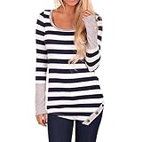 WILLTOO Women Stripes Stitching Long-sleeved Shirt Tops Blouse