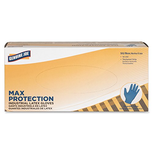 Genuine Joe GJO15383 14 Mil Max Protection Industrial Latex Gloves, Large, Dark Blue (Pack of 50)