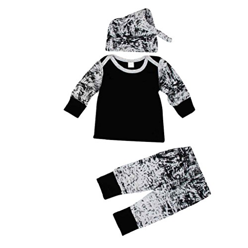 Baby Boys Suit,Laimeng Baby Boys Outfit Clothes Long Sleeve Printing T-Shirt+Long Pants+Hat 1Set (90, Black)