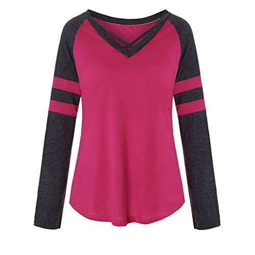 Mayunn Women's Sexy Long Sleeve V Neck Shirts Patchwork Cross Undershirts T-Shirt Blouse Tops - Thumbnail 5