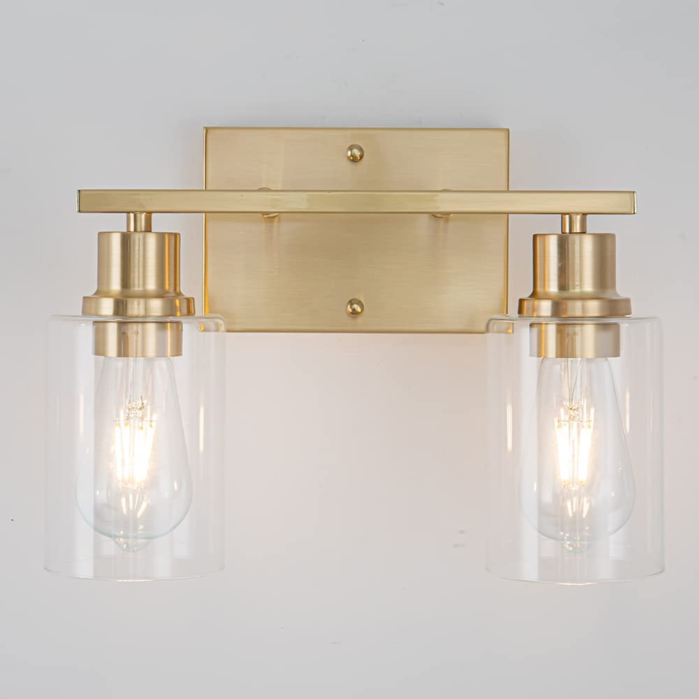 EMONG Gold Bathroom Light Fixtures, 2-Lights Brushed Brass Vanity Light ...