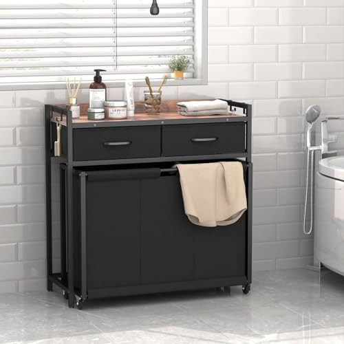 KISFAM Cesto Ropa Sucia con 3 Bolsas Extraíbles con Ruedas, Cestos para la Ropa Sucia para Organización y Almacenamiento con 2 Cajones Extraíbles para Usar en la Lavandería, el Baño o el Dormitorio