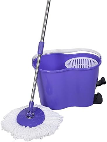 Magic Spin Mop Microfiber Spining W/Bucket 2 Heads 360° Rotating Floor Mop Easy PURPLE