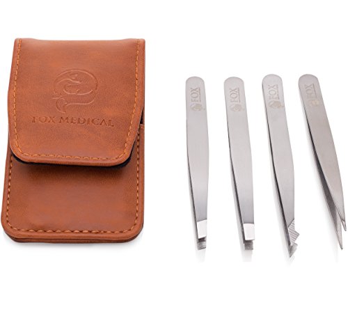 Professional Tweezers Set - 4 Piece Precision Stainless Steel Eyebrow Tweezer Kit with PU leather travel case - Perfect for Facial Hair, Splinters, Ingrown Hairs, Ticks, blackheads and eyebrows - Thumbnail 6