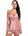 Ekouaer Nightgowns Womens Lace Up Back Satin Lace Pajamas Set (S-XL)