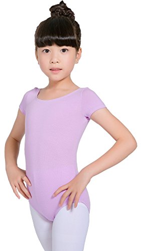 Molldan Girls' Dance Ballet Leotard Short Sleeve Kids Activewear Dress Jumpsuit (4-6Years, Purple) - Thumbnail 2