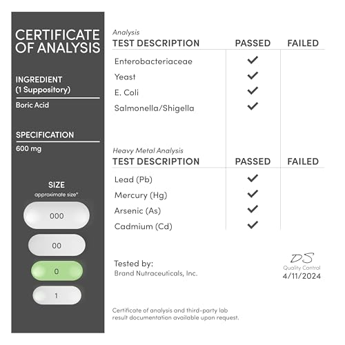 BORIC ACID SUPPOSITORIES (600MG VAGINAL SUPPOSITORY, 60 COUNT) SUPPORTS VAGINAL PH BALANCE, ODOR CONTROL (USP MEDICAL GRADE FINE POWDER, EASY DISSOLVE, THIRD PARTY TESTED) BY DOUBLE WOOD