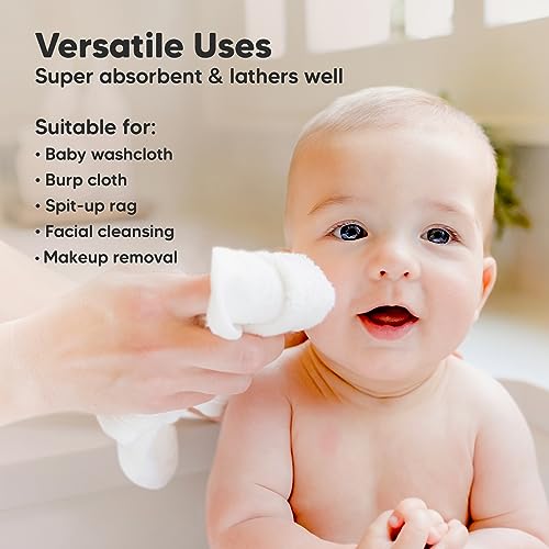 KeaBabies 6-Pack Organic Baby Washcloths - Soft Viscose from Bamboo, Gentle on Skin, Super Absorbent, Versatile, Machine Washable