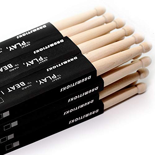 ZHRUNS Drum Sticks 5A Wood Tip Drumstick, Maple, Wood Tip Natural Maple Drumsticks (12 Pairs) - Thumbnail 2