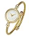 Top Plaza Womens Fashion Gold Tone Analog Quartz Bangle Cuff Bracelet Wrist Watch, Simple Elegant Stainless Steel Wire Band, 6.8 Inches(White Dial)