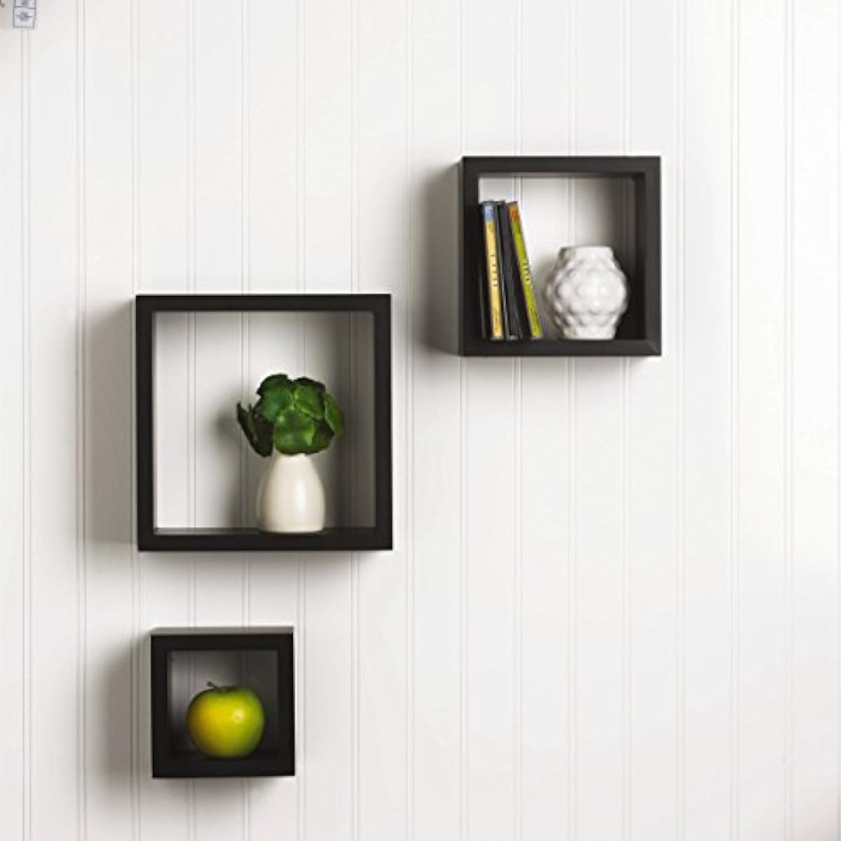 MELANNCO Floating Wall Mount Square Cube Shelves Set of 3 Black eBay