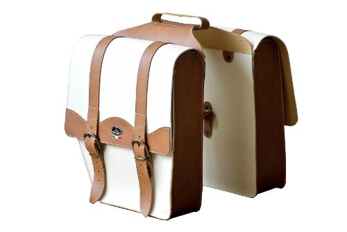 Montegrappa Leather Pannier Bike Bag with 2 Compartments Bicolour - Made in Italy crema (hell braun)