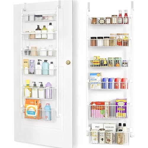 Beauenty Over Door Hanging Pantry Organizer Storage, 6-Tier Organization Rack, Home Bathroom Kitchen Storage Shelves for Cabinet, Large Capacity Hanging Seasoning Organizer, Laundry Room Organization