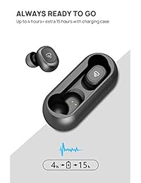 Auriculares inalámbricos Bluetooth 5.0 de Dudios, auriculares inalámbricos HiFi estéreo sonido mini in ear a prueba de sudor (control de One Button, bobina bidireccional, 4 horas de tiempo de música, emparejamiento automático), color negro