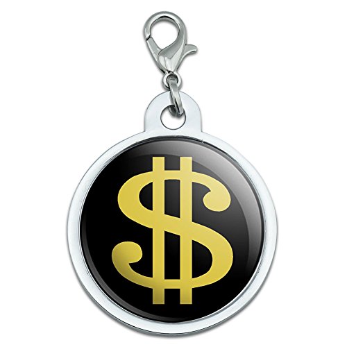 Dollar Sign Gold and Black Large Chrome Plated Metal Pet Dog Cat ID Tag