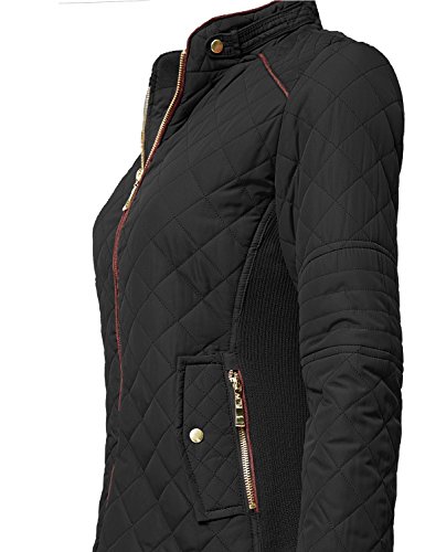 Luna Flower Winter Quilted Padding Vest Long Sleeve Warm Jackets 123-Black Small - Thumbnail 3