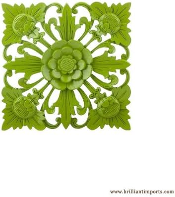 Brilliant Imports Handcarved Wooden Wall Décor, Medium Square in Retro Green