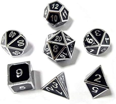 DND Dice, Metal Silver Green Luxurious Polyhedral Dice Set D&D Role Playing Game Dungeons & Dragons Pathfinder RPG Table Games D20 D12 D10 D8 D6 D4 (Silver Black)