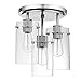 Globe Electric 60338 3-Light Semi-Flush Mount Ceiling Light, Brushed Steel, Clear Glass Shades, Ceiling Light Fixture, Light Fixtures Ceiling Mount, Bedroom Lights for Ceiling, Bulb Not Included