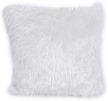 Fur Throw Pillow Cases Sofa Waist Cushion Cover Square Home Car Decor Decoration (White)
