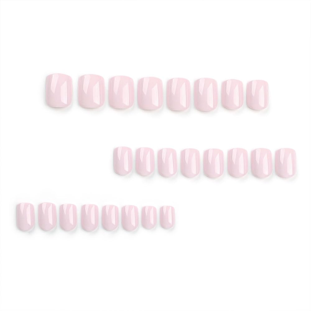 Stbisen Press on Nails Short Square, Rosy Nude Fake Nails Kit, Fashion Glossy Acrylic Press on Nails, Natural Stick on Nails, Thick Reusable Glue on Nails Short Press On Nails for Women, 24Pcs - Image 3