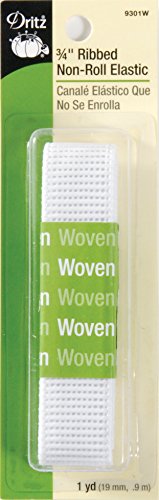 Dritz 9301W Ribbed Non-Roll Woven Elastic, White, 3/4-Inch by 1-Yard