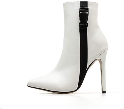 Amazon Co Jp 女性の足首のブーツ ハイヒールの靴を指摘秋と冬の女性の靴黒と白のカーフのブーツスティレットのスーパーサイズ パーティードレスブーツ 色 白 サイズ 42 スポーツ アウトドア