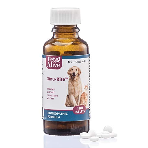 PetAlive Sinu-Rite - Natural Homeopathic Formula for Allergy-Related Congestion and Acute Sinusitis in Dogs and Cats - Relieves Blocked Sinus, Nose and Chest in Pets - 180 Tablets