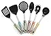 Kitchen Utensils with Holder 7 Pc Cute Utensil Set - Colorful Handles, Stainless Steel Core and Large Nylon Heads By RSG
