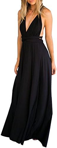 SWQZVT Women's Summer Wedding Maxi Convertible Infinity Floor Long Fitted Dresses Evening Party Length Casual Dress Black L