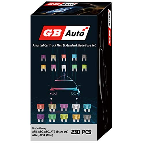 GBAuto Blade Car Fuses Assortment Kit 230PCS –Standard & Mini (2A/3A/5A/7.5A/10A/15A/20A/25A/30A/35A) ATO/APR / ATC Fuse Car Kit Assorted Auto Truck Boat Truck SUV Automotive Replacement Fuses Puller