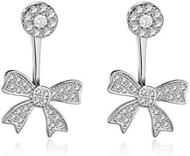 18k Platinum Plated High Quality Zircon Clear Crystal Bow-knot Butterfly Drop Earring (B)