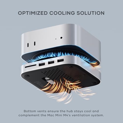 Satechi Mac Mini M4 Hub & Stand with NVMe SSD Enclosure, Dock with 2 USB-A Up to 10Gbps Ports, USB-A Data Port, SD Card Reader for Mac Mini M4, M4 Pro, Optimized Self-Cooling - Silver