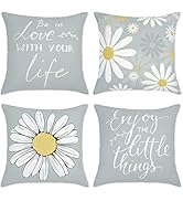 VERTKREA Spring Flower Pillow Covers, Watercolor Daisy Floral Decorative Throw Pillow Covers , Se...