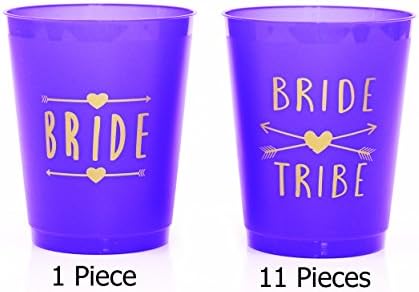 ANF BRANDS (12 Pack ) Purple Bride and Bride Tribe Cups - for Bachelorette, Bridal, & Hen Parties