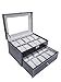 Sodynee Black Pu Leather 20 Grid Jewelry Watch Display Organizer Gloss Top Box Case Large