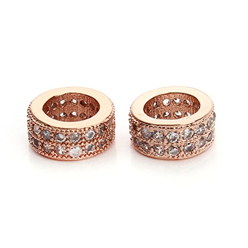2pcs/lot Rose Gold Color Big Hole Metal Spacer Bead for Necklace &Bracelet Mosaic Rhinestone DIY Jewelry Making