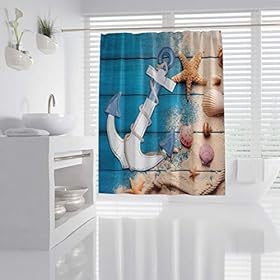 Beach Shower Curtain Anchor and Seashell Conch Shower Curtains Seashell Starfish Bathroom Shower Curtain Decor Durable… 416Er98J76L