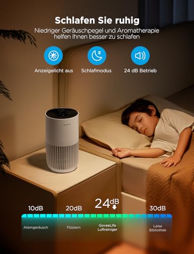 GoveeLife Mini Air Purifier for Bedroom, HEPA Smart Filter, Alexa Control for Pet Hair, Odors, Pollen and Smoke, with 3 Speeds, 2 Modes, Timer and Home Scent