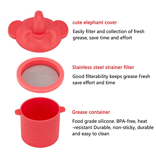 Silicone Bacon Grease Container with Fine Mesh Strainer,1 Cup/8 OZ