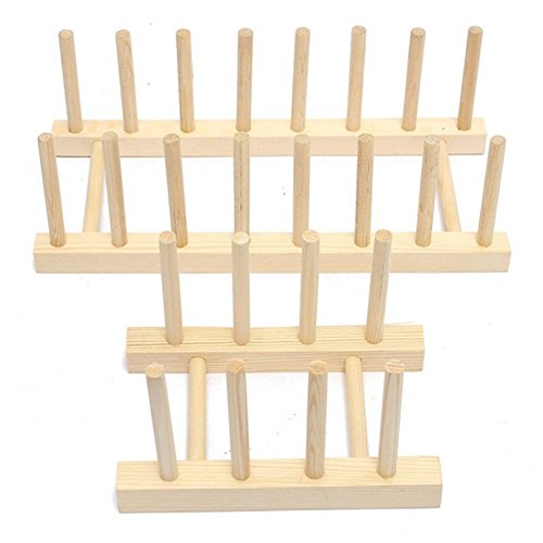 Baifeng Universal 2 Size Durable Healthy Wooden Dish Rack, Dish Plate Fold Holder Stand, Dry Shelf Storage Rack, Book Storage Stand,Canteen Kitchen Supplies (S)