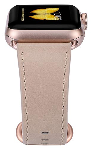 Compatible iWatch Band 38mm 40mm - JFdragon Women Light tan Genuine Leather Replacement Wrist Strap Compatible iWatch Series 4 Gold Aluminum(40mm) and Series 3 Gold Aluminum(38mm) - Thumbnail 4