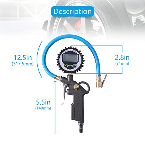 Tire Inflator with Gauge,MagicFour Digital Tire Inflator,Tire Pressure Inflator Accessories for Air Compressor with Air Chuck,Hose and Quick Connect Plug