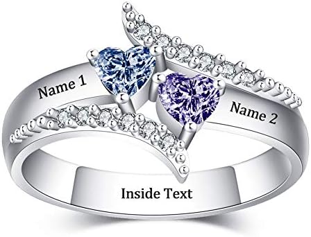 EVER2000 Personalized Mothers Rings with Simulated Birthstones, Sterling Silver Family Name Rings Custom Engraved Meaningful Promise Rings for Women