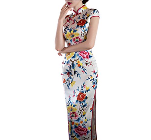 XueXian(TM) Women's Summer Floral Blooming Chinese Traditional Maxi Dress Long Qipao